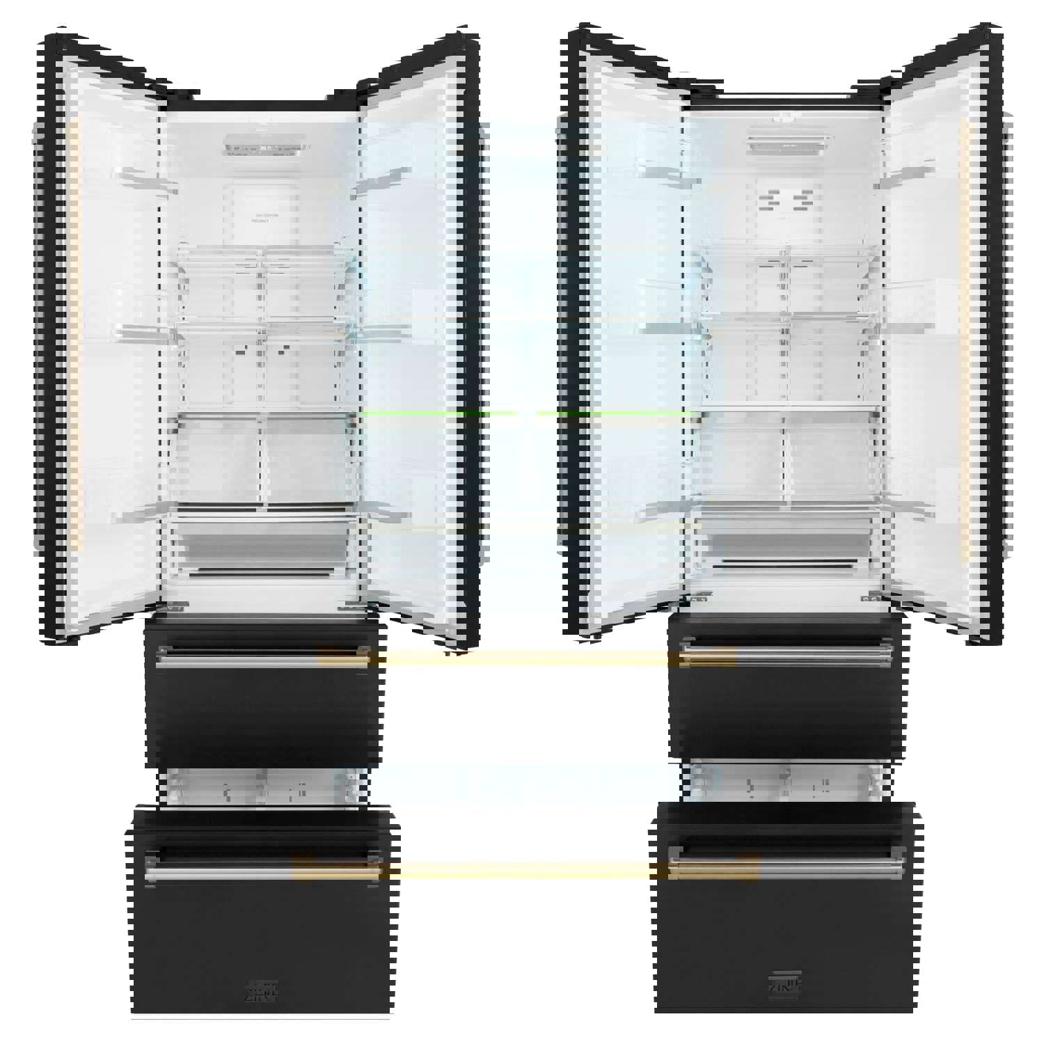 ZLINE 36 In. Autograph 22.5 cu. ft. Refrigerator with Ice Maker in Fingerprint Resistant Black Stainless Steel and Champagne Bronze Accents