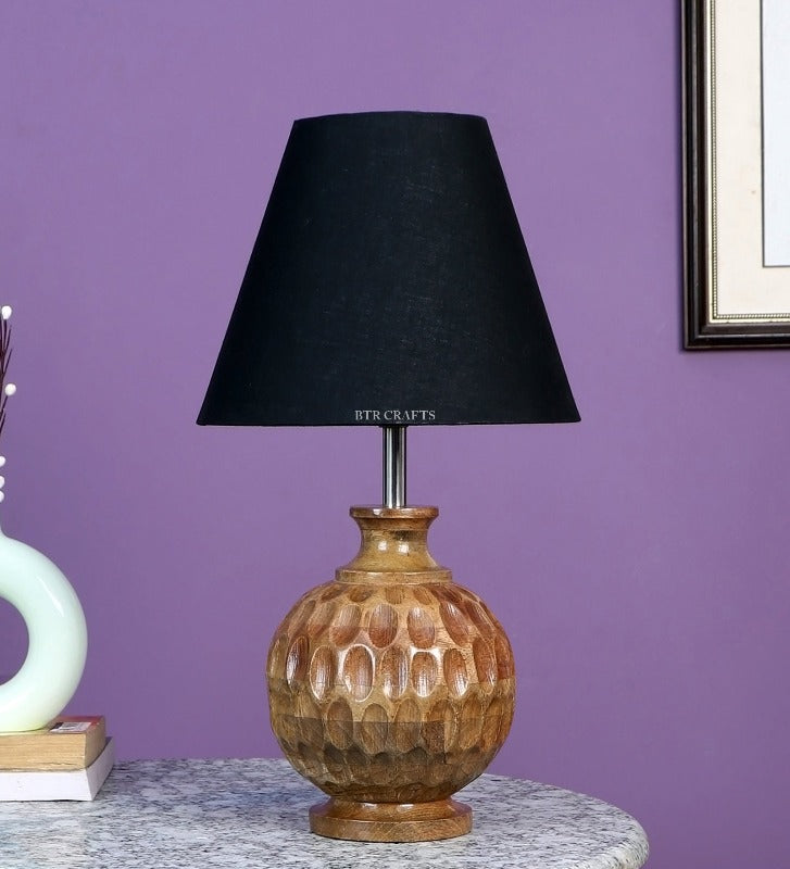 BTR CRAFTS Spotted Wooden Matki Table Lamp (Bulb not Included)
