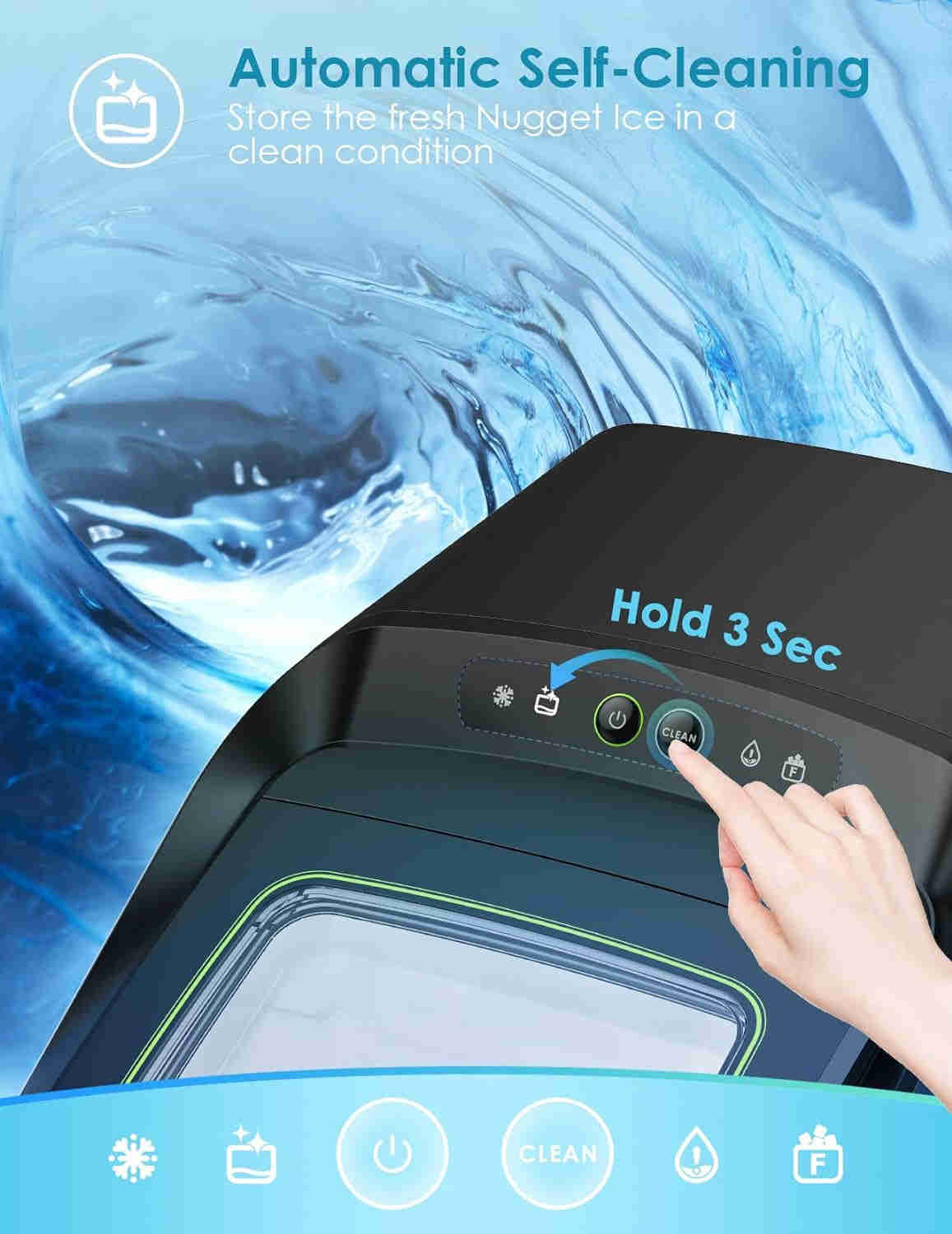 Nugget Ice Maker Countertop with Self-Cleaning & Auto Water Refill, 26 Lbs/Day Chewable Pebble Ice Machine for Home, Kitchen, Party, RV