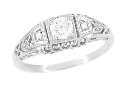 Art Deco Filigree 1/4 Carat Certified Diamond Platinum Engagement Ring - Low Profile