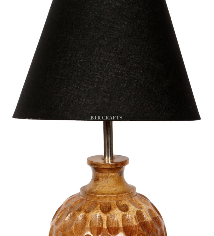 BTR CRAFTS Spotted Wooden Matki Table Lamp (Bulb not Included)