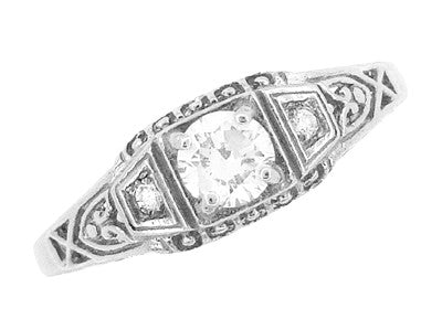Art Deco Filigree 1/4 Carat Certified Diamond Platinum Engagement Ring - Low Profile