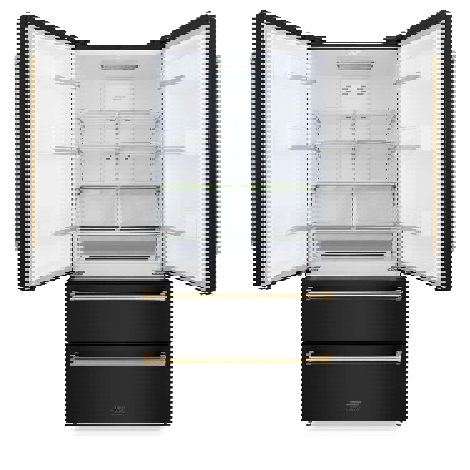 ZLINE 36 In. Autograph 22.5 cu. ft. Refrigerator with Ice Maker in Fingerprint Resistant Black Stainless Steel and Champagne Bronze Accents