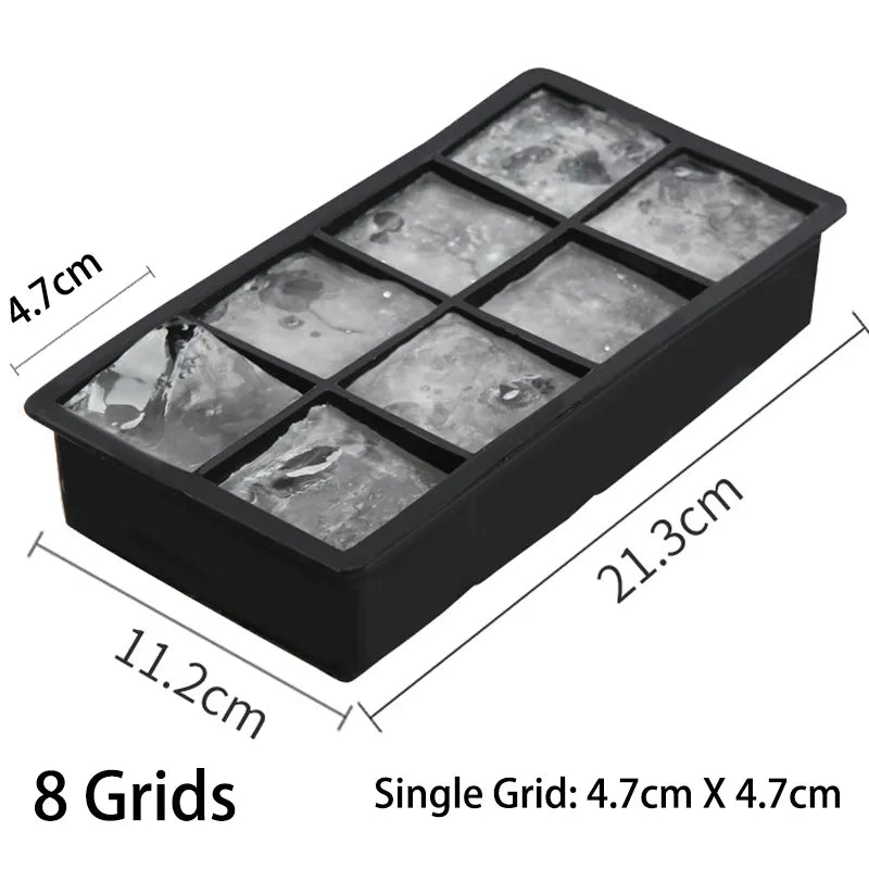 Grid Big Ice Tray Mold Box - Large Food Grade Silicone Ice Cube Square Tray for DIY Bar, Pub, Wine (4/6/8/15 Grids)
