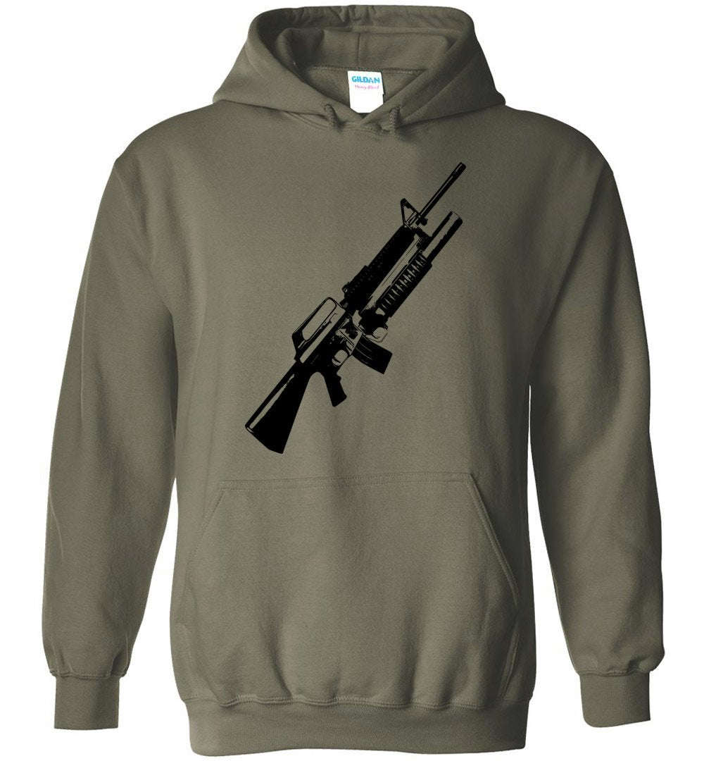 M16A2 Rifles with M203 Grenade Launcher Hoodie - Unique Design for Gun Enthusiasts