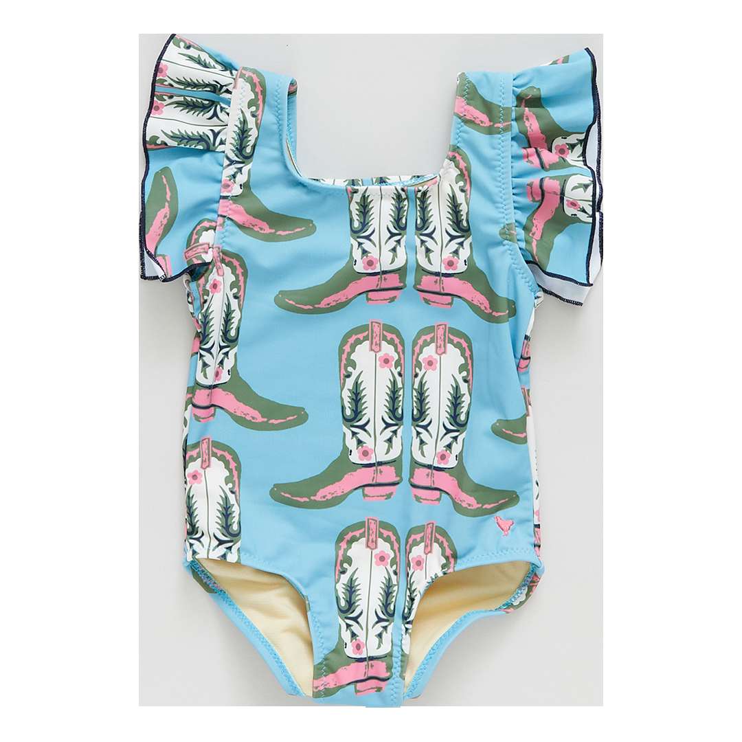 Pink Chicken Girls Elsie Suit - Aqua Cowboy Boots