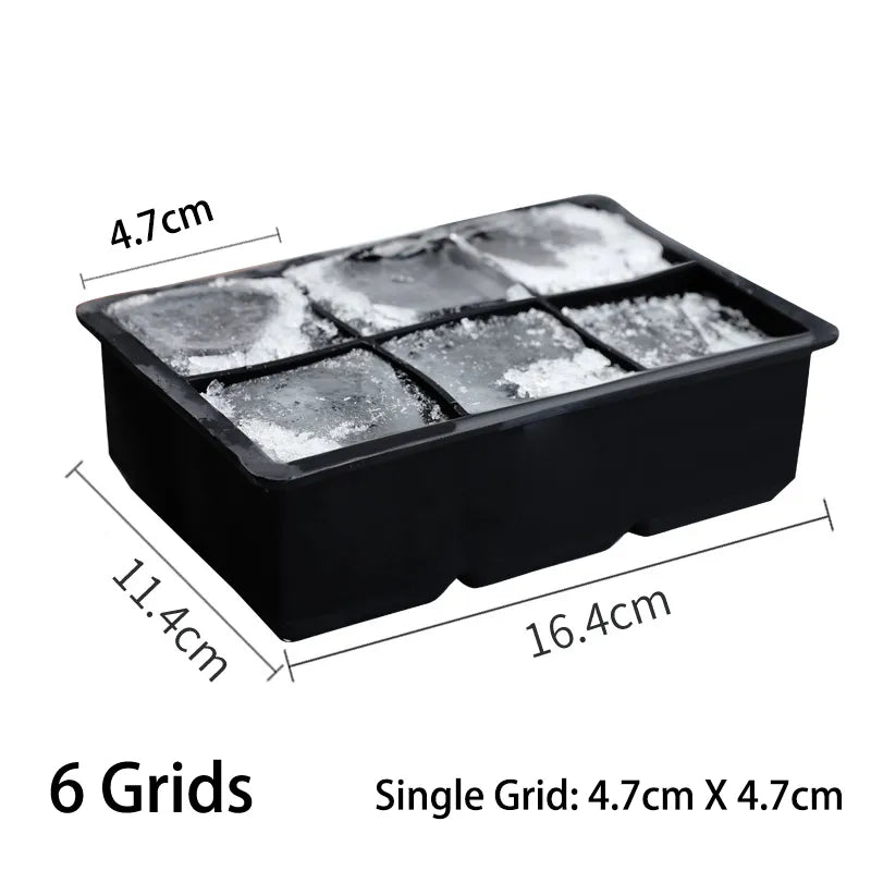 Grid Big Ice Tray Mold Box - Large Food Grade Silicone Ice Cube Square Tray for DIY Bar, Pub, Wine (4/6/8/15 Grids)