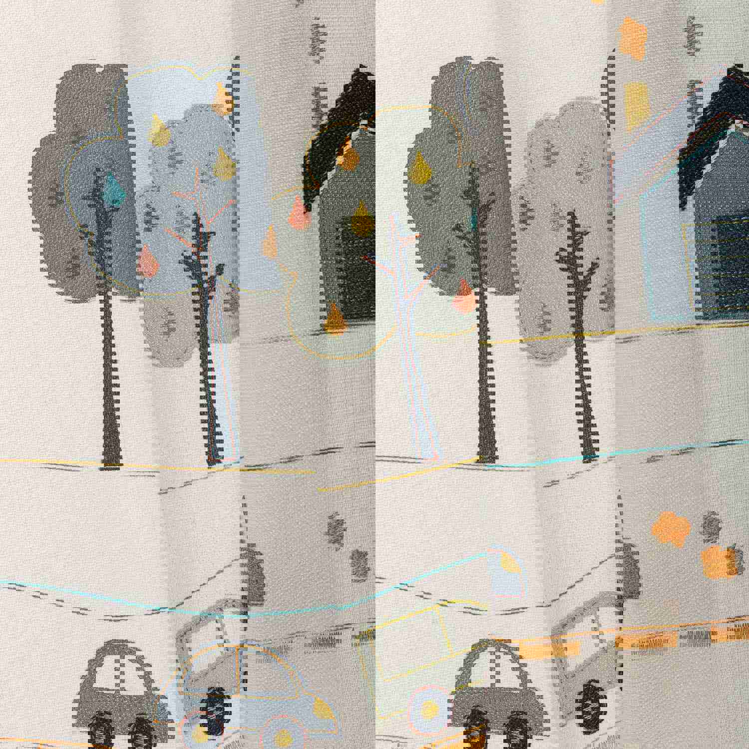 Blue Woodland Kids Room Linen Sheer Curtain - Embroidered, Anti-Allergic Nursery Curtain