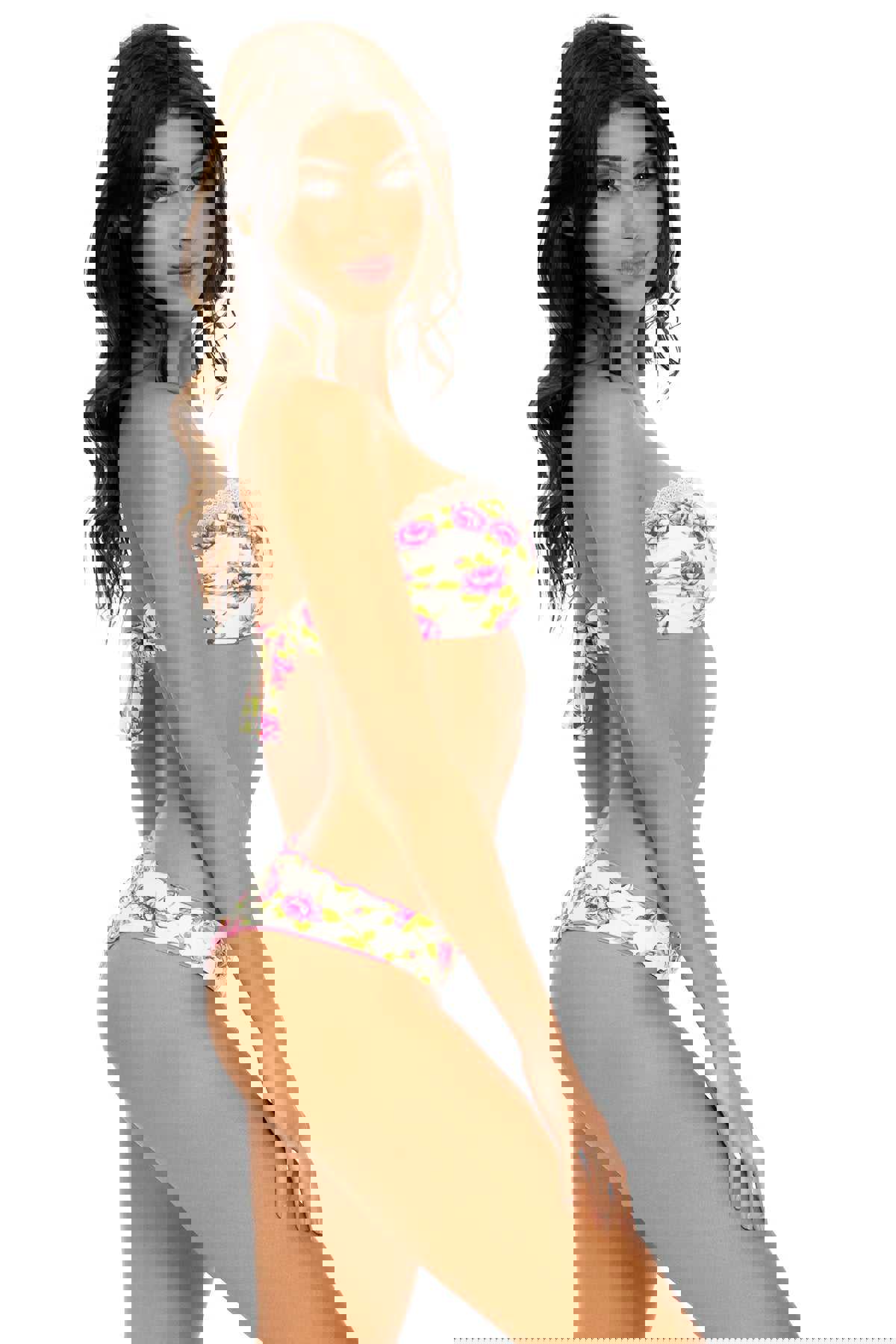 BLOOMIN BEAUTY - Gold V Ring Bandeau Top & Seamless Wavey Ruched Back Bottom • White