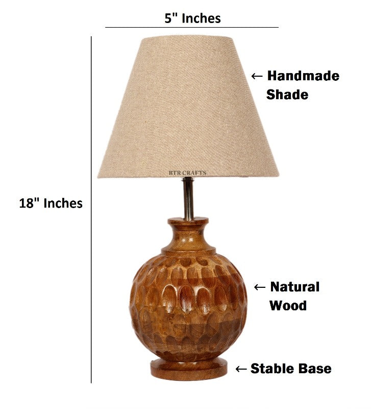 BTR CRAFTS Spotted Wooden Matki Table Lamp (Bulb not Included)