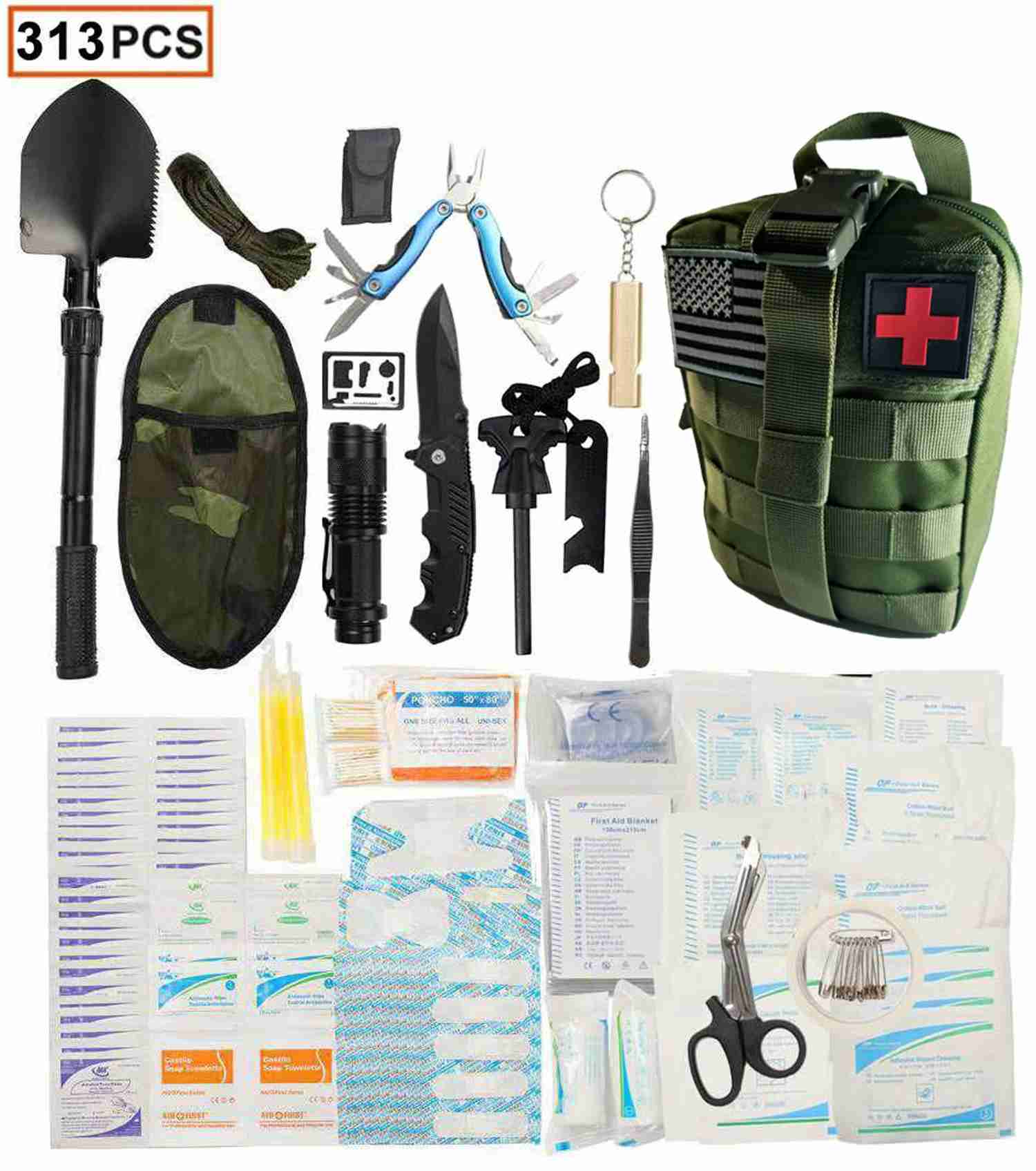 WildmanSurvival 313 pcs. Survival First Aid Kit with Molle System for Outdoor Adventures