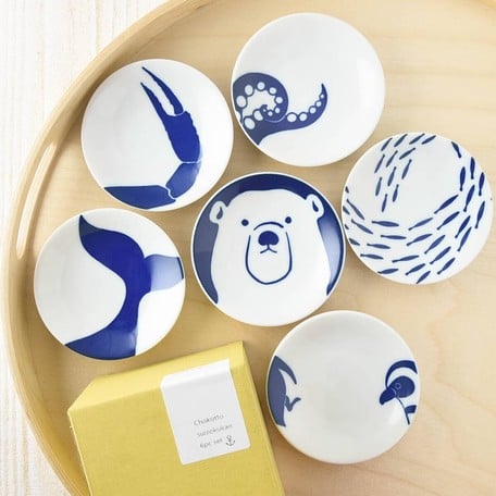 Aquarium Small Plate Gift Set 3.5" - 6 Porcelain Plates with Marine Theme