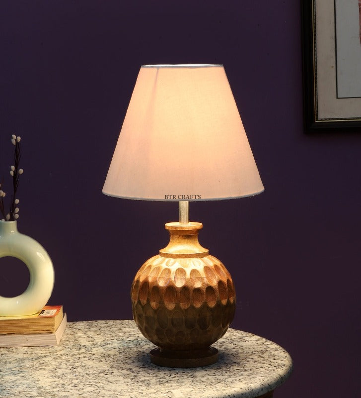 BTR CRAFTS Spotted Wooden Matki Table Lamp (Bulb not Included)
