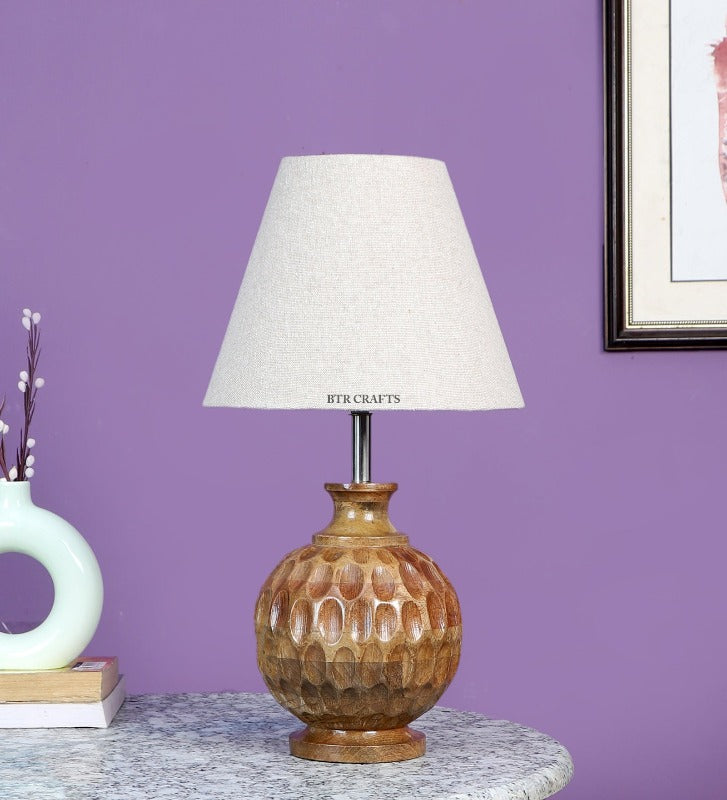 BTR CRAFTS Spotted Wooden Matki Table Lamp (Bulb not Included)