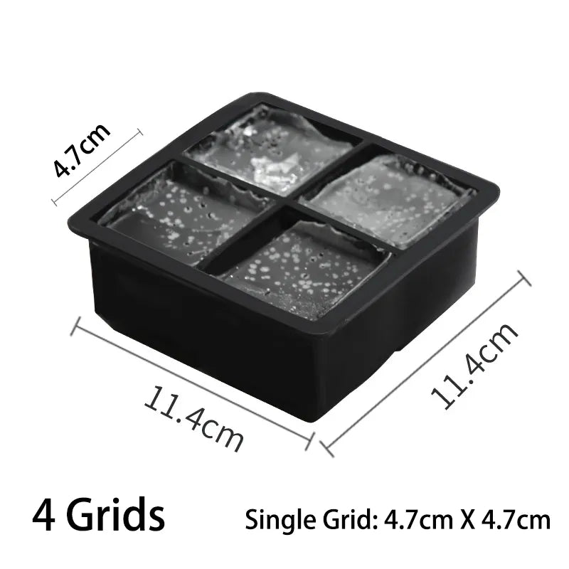 Grid Big Ice Tray Mold Box - Large Food Grade Silicone Ice Cube Square Tray for DIY Bar, Pub, Wine (4/6/8/15 Grids)