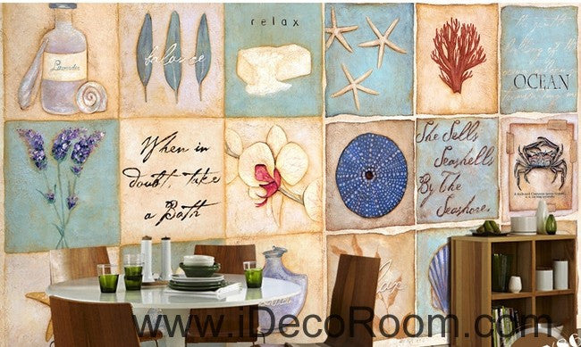 Retro Starfish Coral Lavender Flower Wallpaper Wall Decals - Home Decor Gift