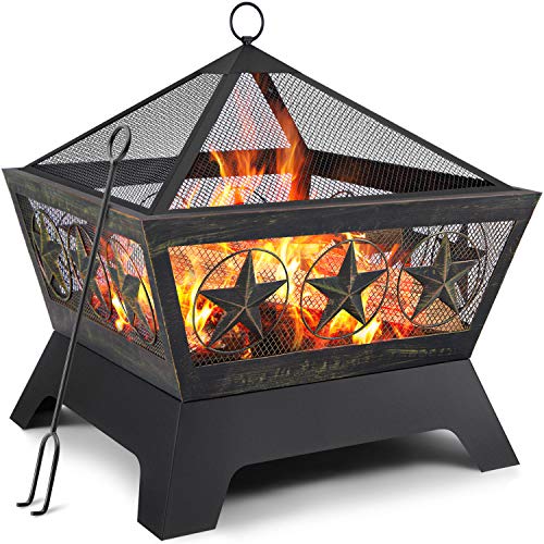 Amagabeli 24in Bronze Fire Pit - Outdoor Wood Burning Firebowl BG369