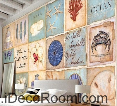 Retro Starfish Coral Lavender Flower Wallpaper Wall Decals - Home Decor Gift