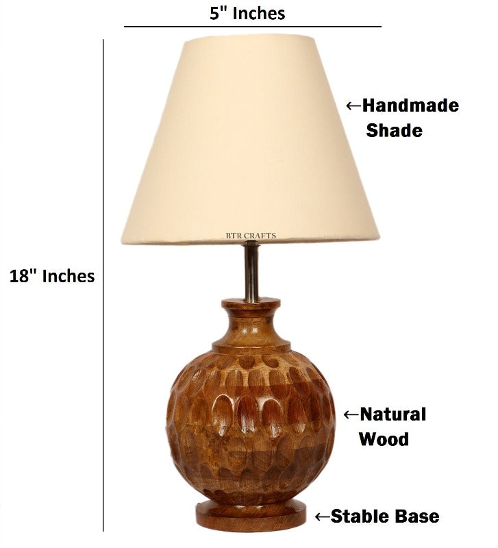 BTR CRAFTS Spotted Wooden Matki Table Lamp (Bulb not Included)