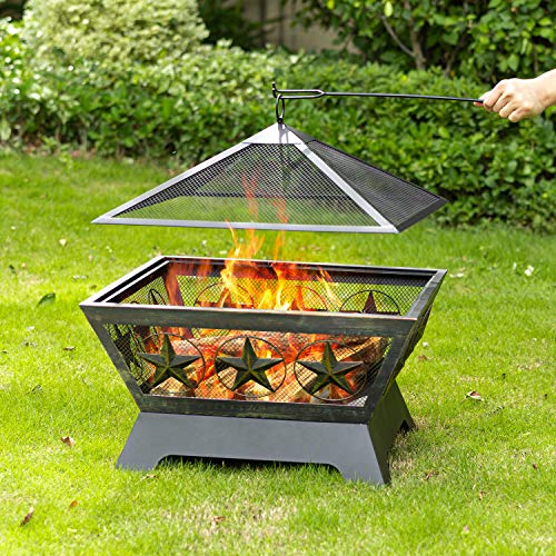 Amagabeli 24in Bronze Fire Pit - Outdoor Wood Burning Firebowl BG369