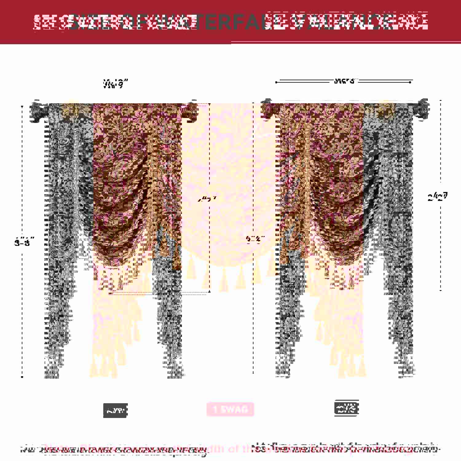 Lafaye Swag Valance - Classic Damask Pattern Waterfall Window Valance