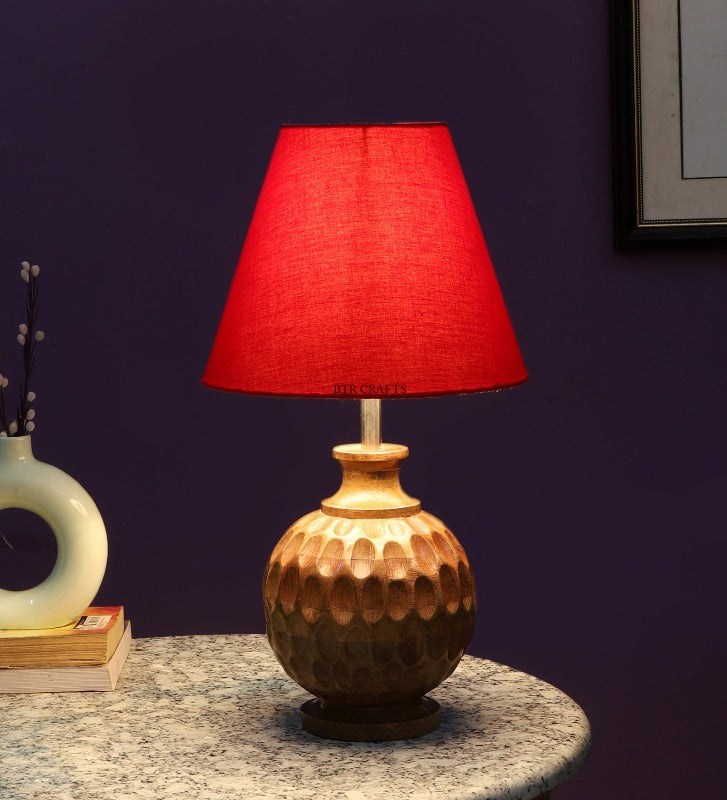 BTR CRAFTS Spotted Wooden Matki Table Lamp (Bulb not Included)