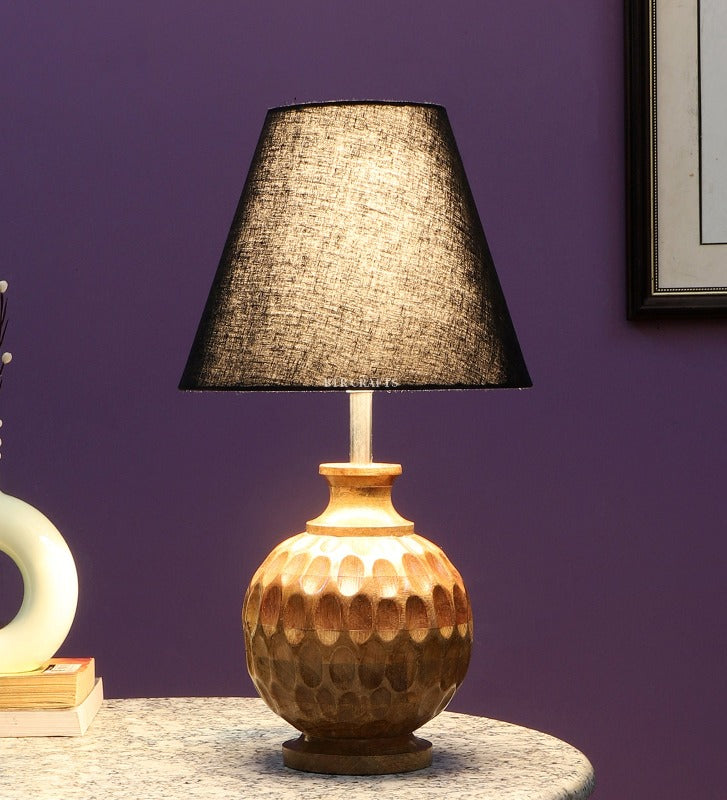 BTR CRAFTS Spotted Wooden Matki Table Lamp (Bulb not Included)