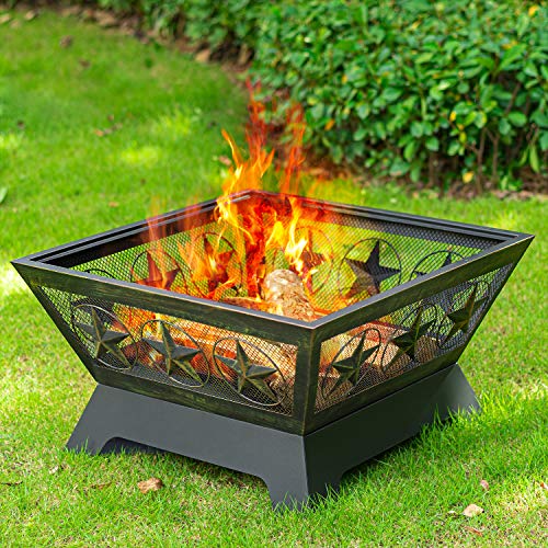 Amagabeli 24in Bronze Fire Pit - Outdoor Wood Burning Firebowl BG369