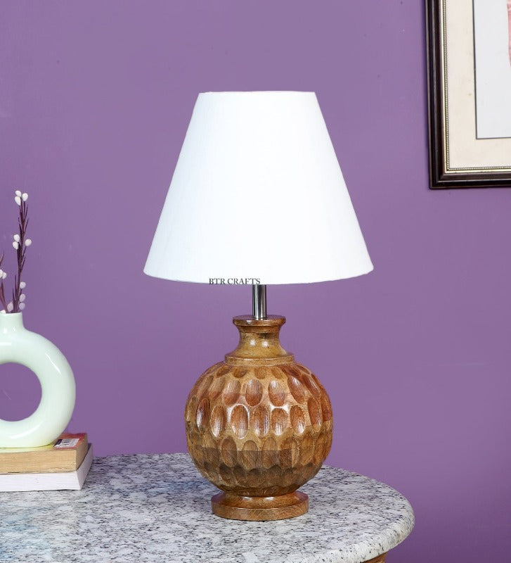 BTR CRAFTS Spotted Wooden Matki Table Lamp (Bulb not Included)