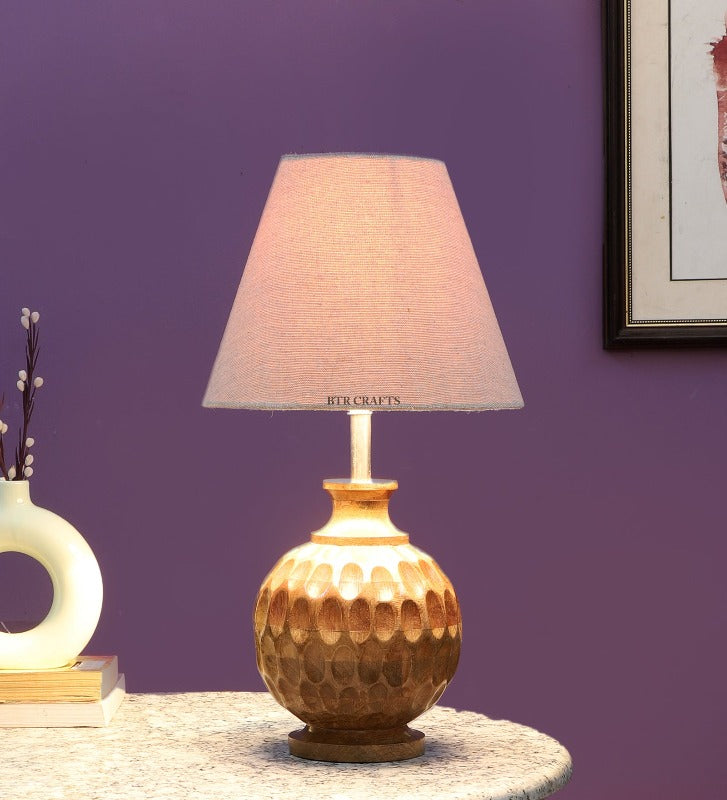 BTR CRAFTS Spotted Wooden Matki Table Lamp (Bulb not Included)