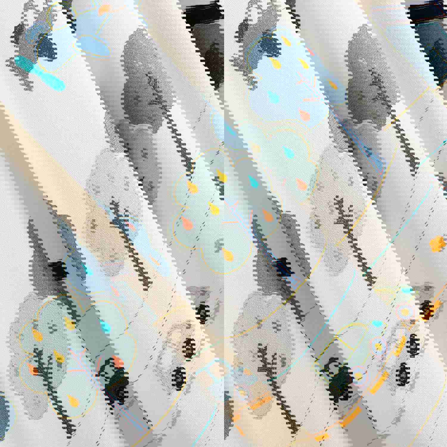 Blue Woodland Kids Room Linen Sheer Curtain - Embroidered, Anti-Allergic Nursery Curtain