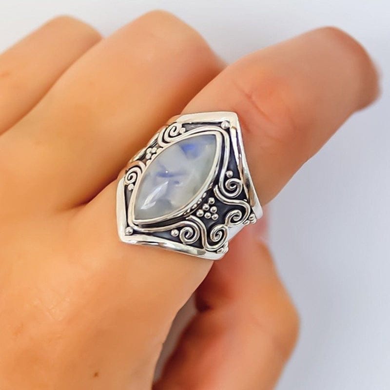 Antique Silver Vintage Moonstone Ring - Handmade Jewelry Gift for Women