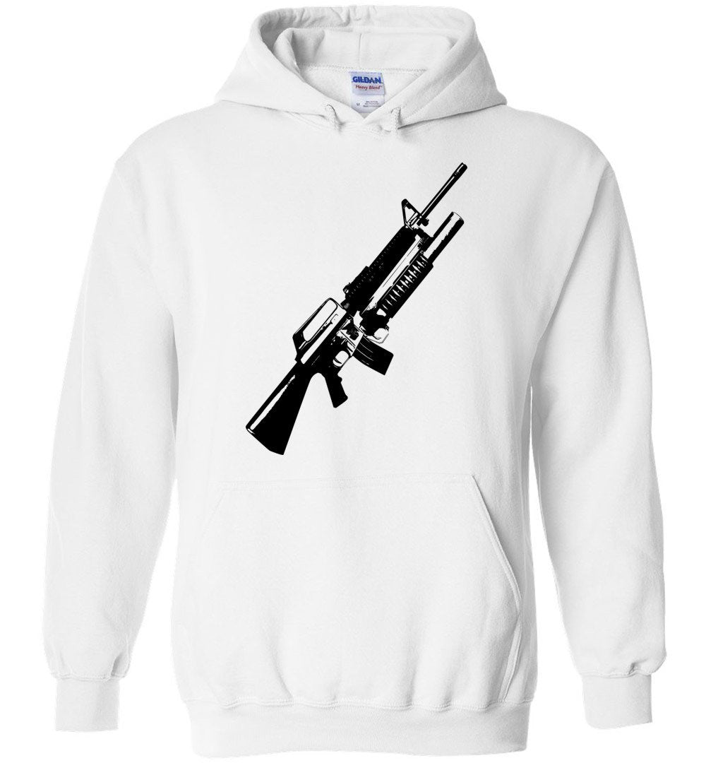 M16A2 Rifles with M203 Grenade Launcher Hoodie - Unique Design for Gun Enthusiasts