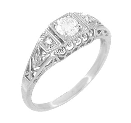 Art Deco Filigree 1/4 Carat Certified Diamond Platinum Engagement Ring - Low Profile