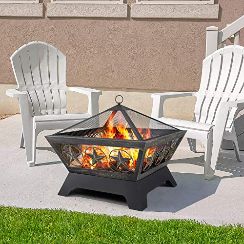 Amagabeli 24in Bronze Fire Pit - Outdoor Wood Burning Firebowl BG369