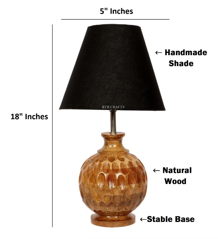 BTR CRAFTS Spotted Wooden Matki Table Lamp (Bulb not Included)