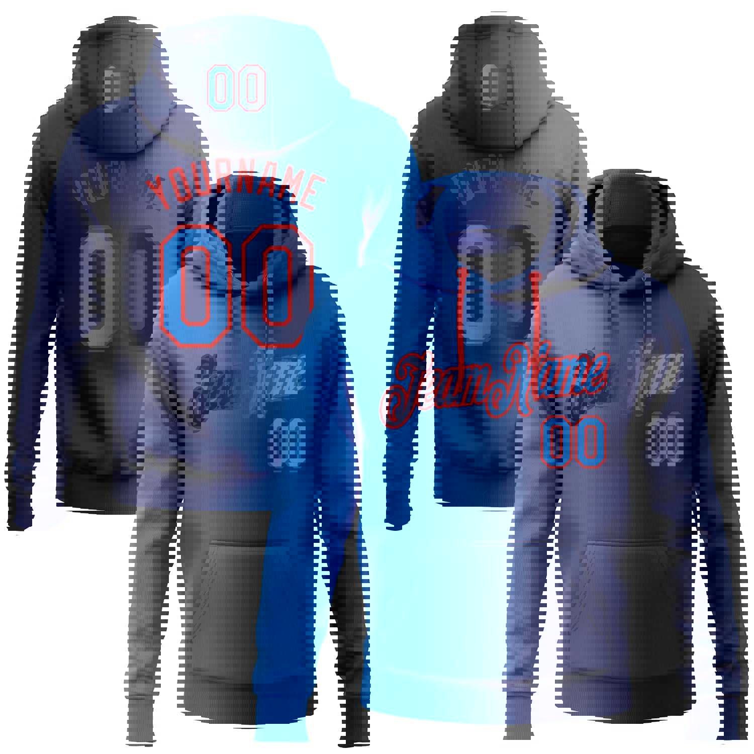 Custom Stitched Navy Electric Blue-Red Gradient Sports Hoodie