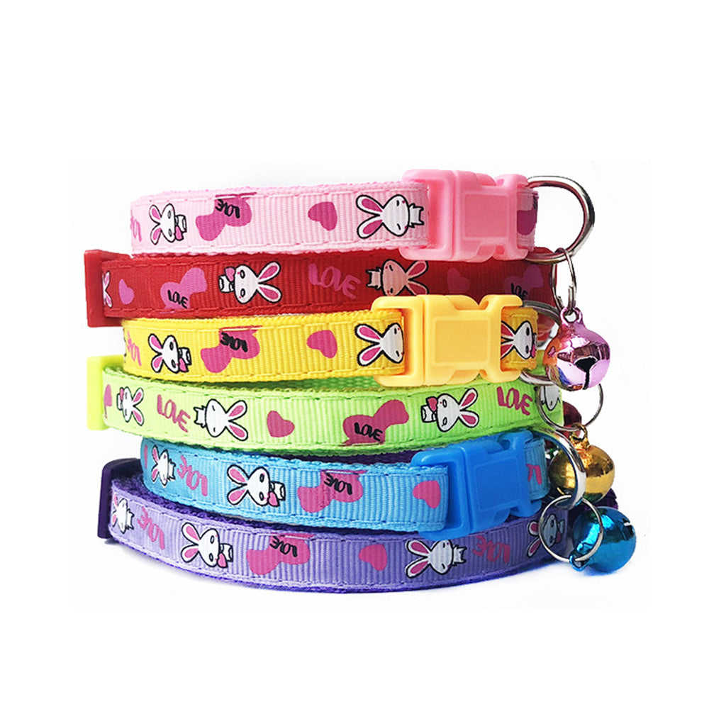 Cute Rabbit Printing Adjustable Dog Collar with Bell - High Quality Pet Supplies