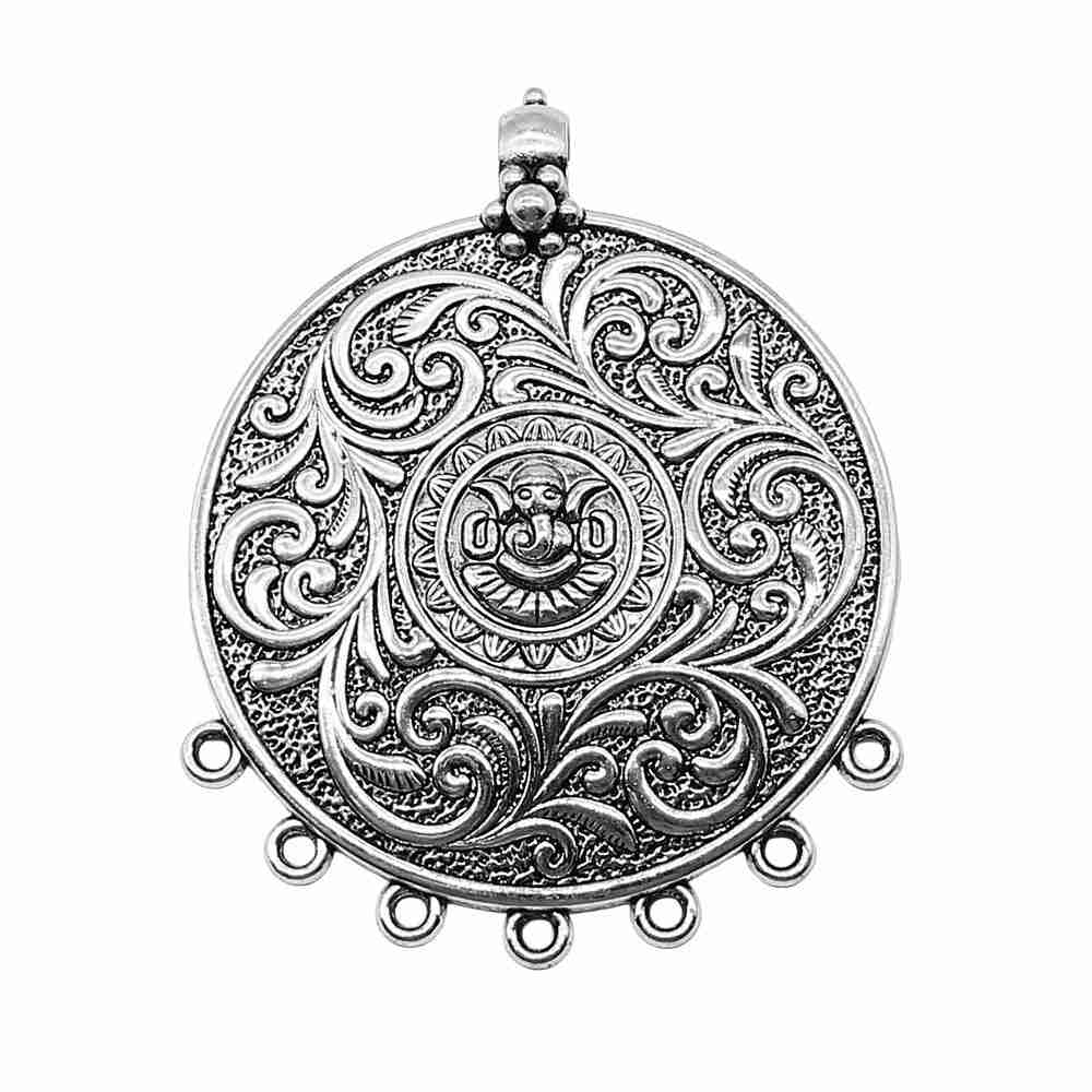 WYSIWYG 1pcs 69x86mm Carved Lucky Cloud Elephant Idol Pendant Charms Antique Silver Color For Jewelry Making