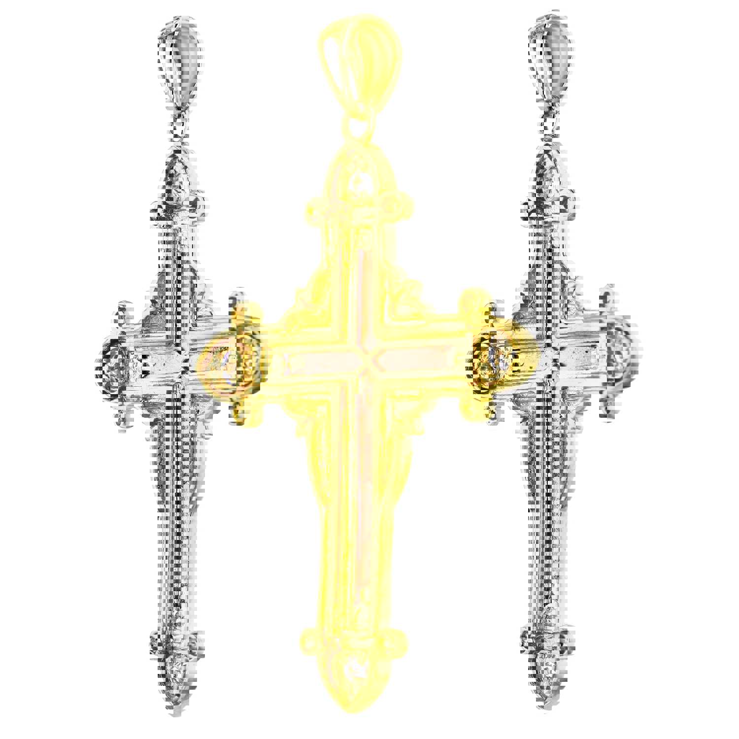 14K Gold Tricolor 60x40mm Cross Pendant