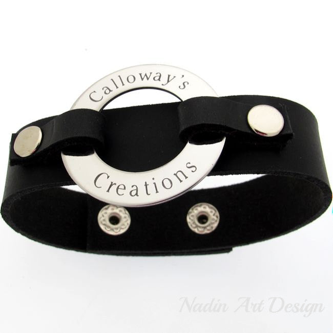 Personalized Leather ID Cuff Bracelet for Men - Custom Engraved Gift