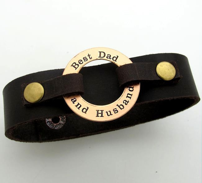 Personalized Leather ID Cuff Bracelet for Men - Custom Engraved Gift