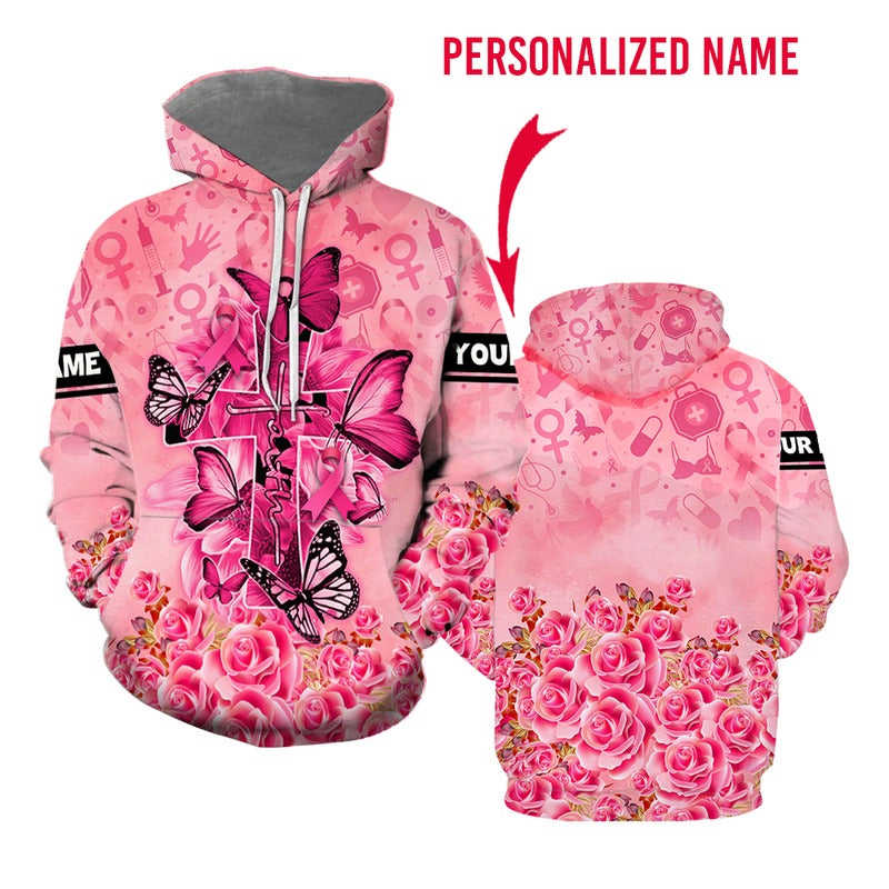 Personalized Name Breast Cancer Faith Premium Zip Hoodie for Men and Women