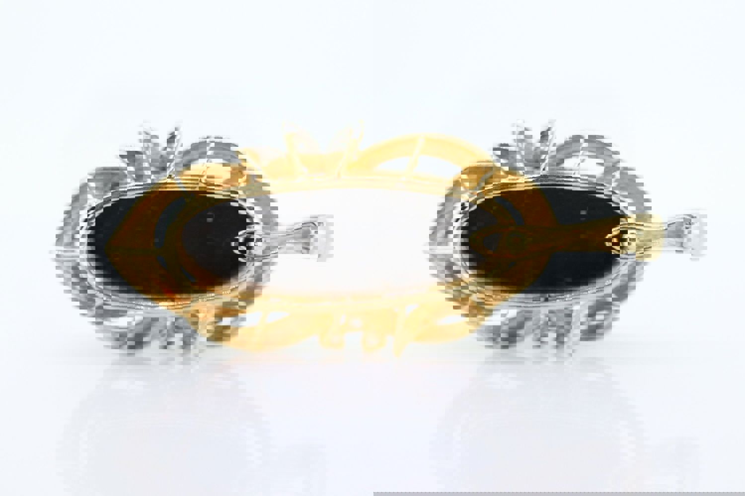 14k Onyx and Diamond Pendant - Large Cabochon Onyx with Diamond Accents