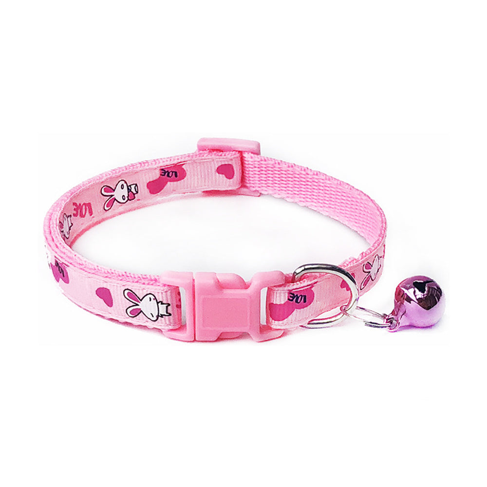 Cute Rabbit Printing Adjustable Dog Collar with Bell - High Quality Pet Supplies