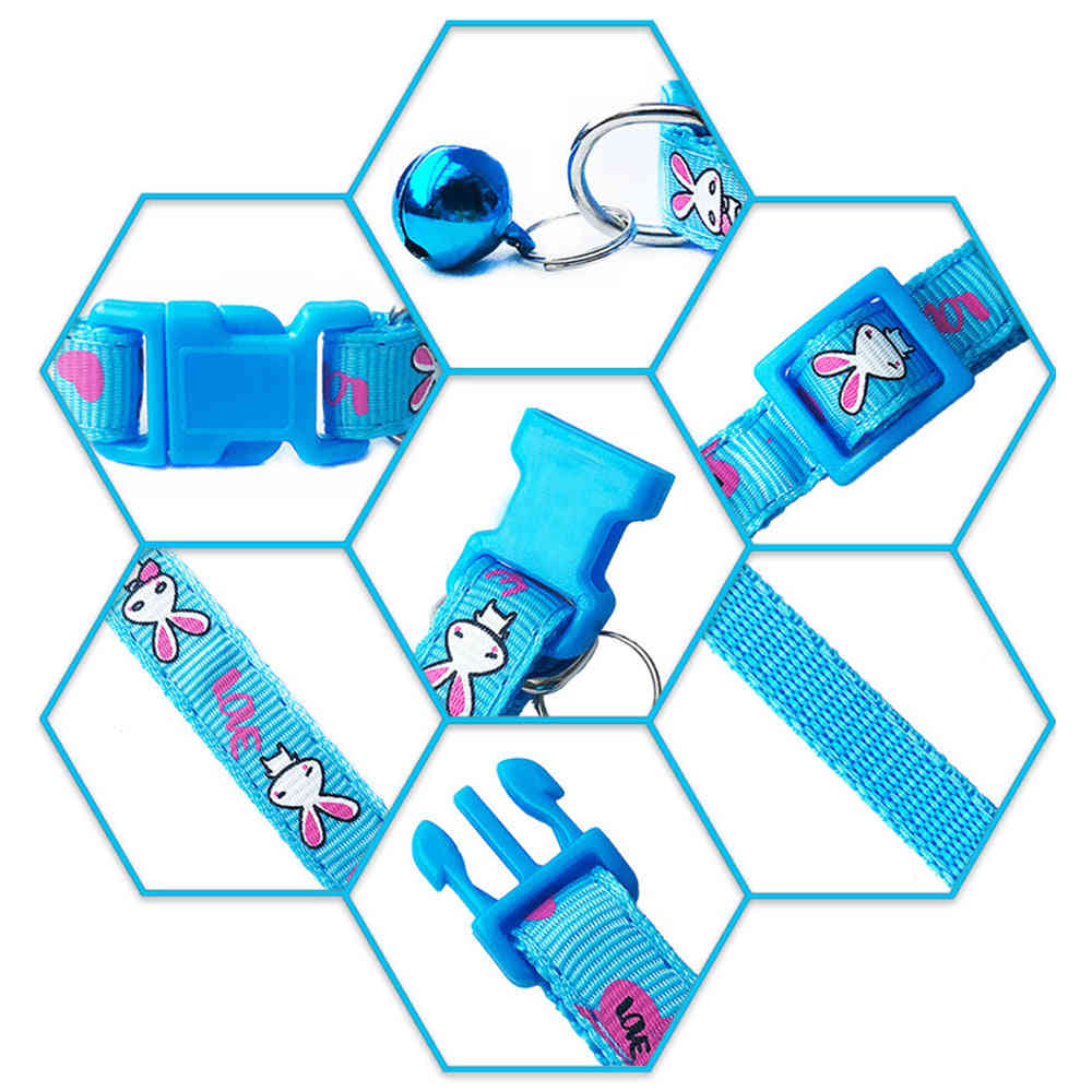 Cute Rabbit Printing Adjustable Dog Collar with Bell - High Quality Pet Supplies