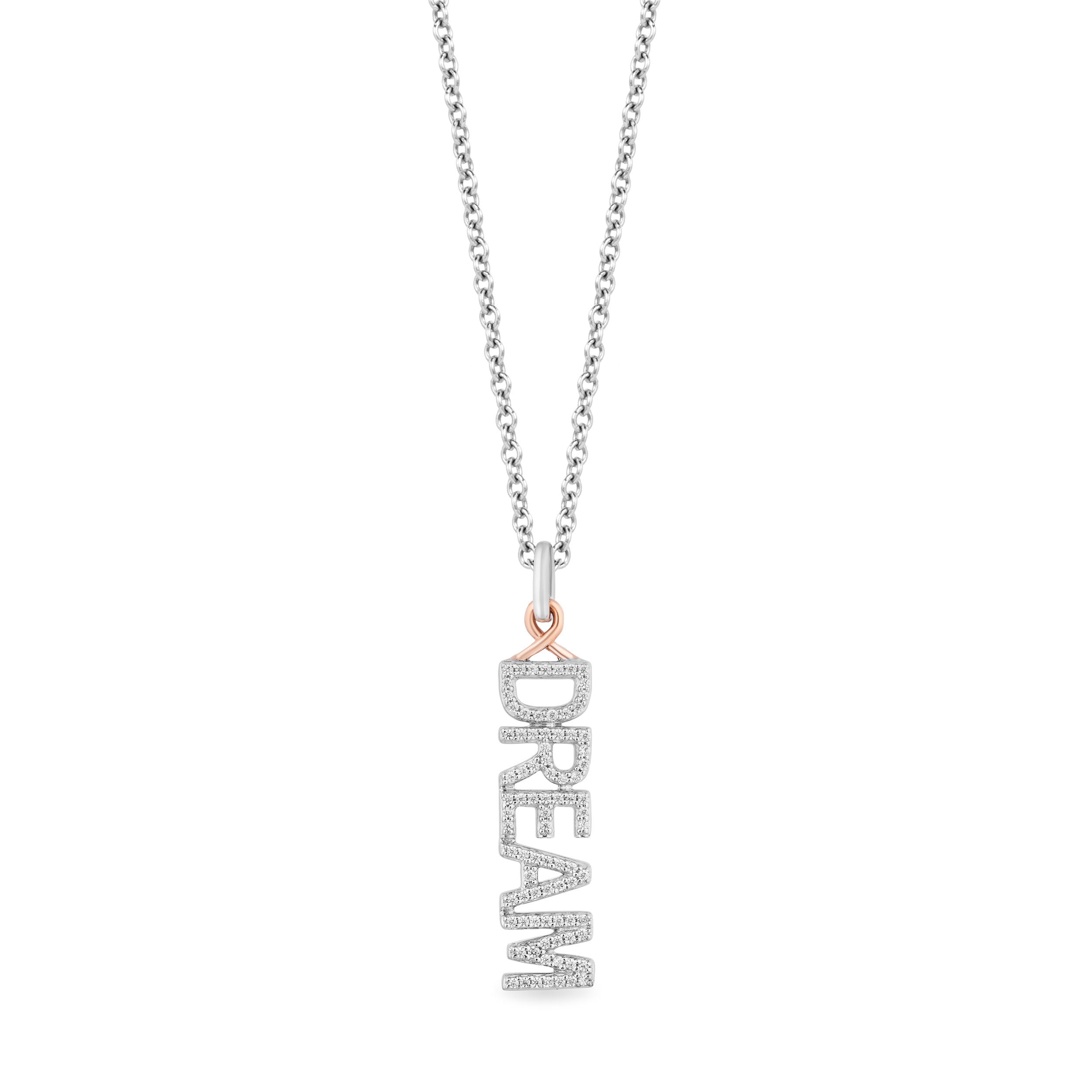 Hallmark Fine Jewelry Sterling Silver and 10K Rose Gold Dream Editorial Pendant Necklace with Diamonds