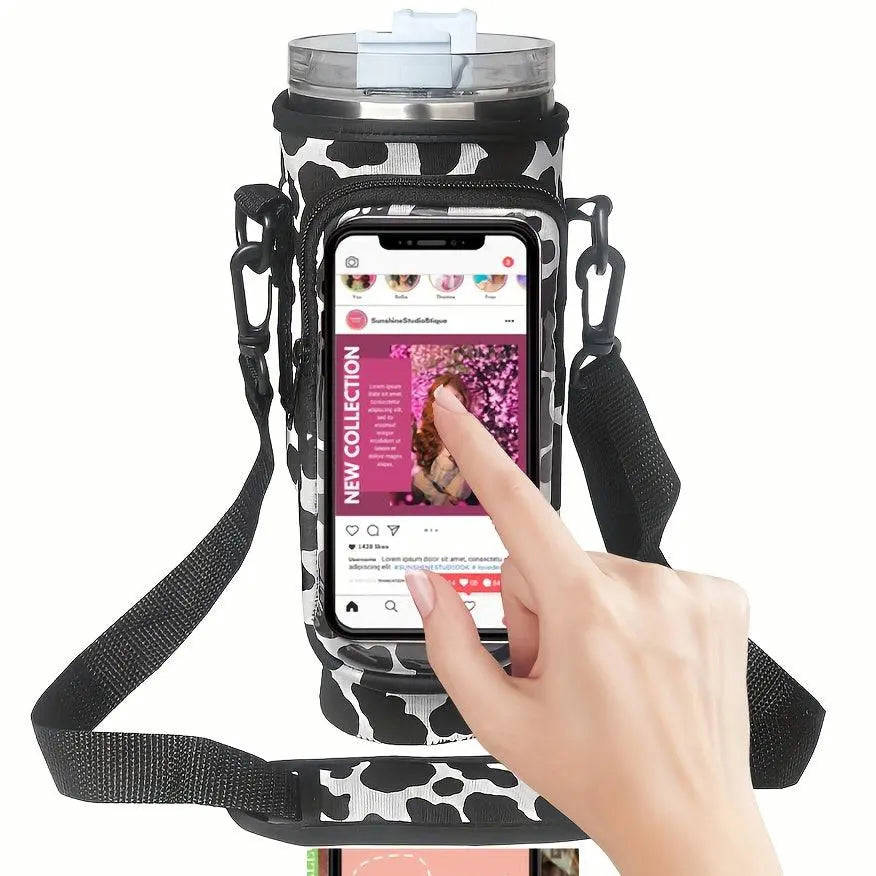 1pc Insulated Water Bottle Carrier with Phone Pocket - Fits 40oz Tumbler - Adjustable Strap and Handle - Keep Drinks Cold for Hours - Perfect for Outdoor Activities and Travel