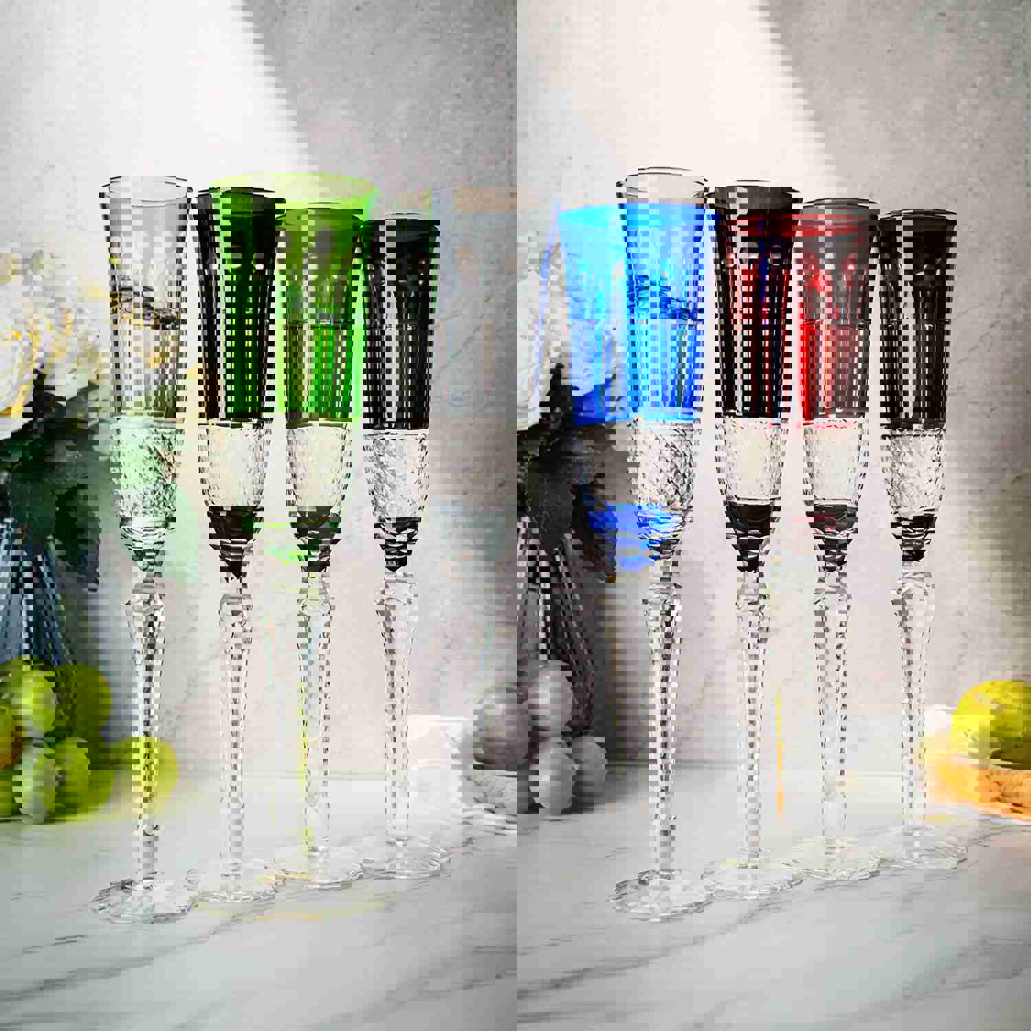 The Wine Savant Crystal Italian Multicolor Champagne Flutes - 4-Piece Set