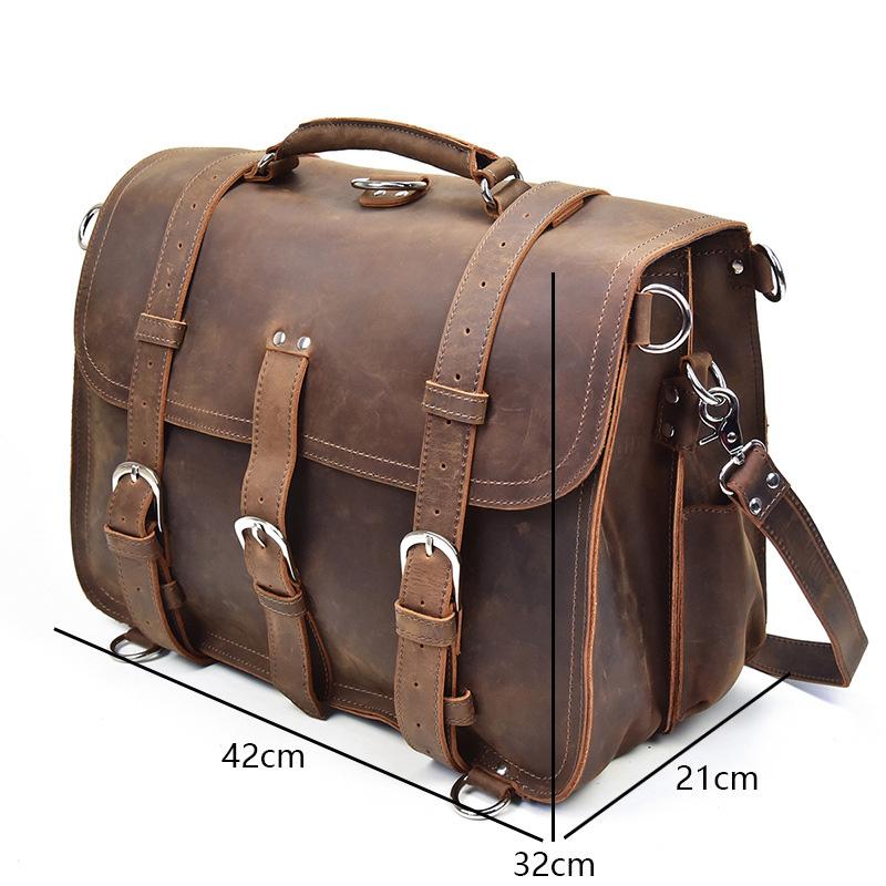 Vintage Leather Men Large Briefcase Overnight Travel Messenger Bag